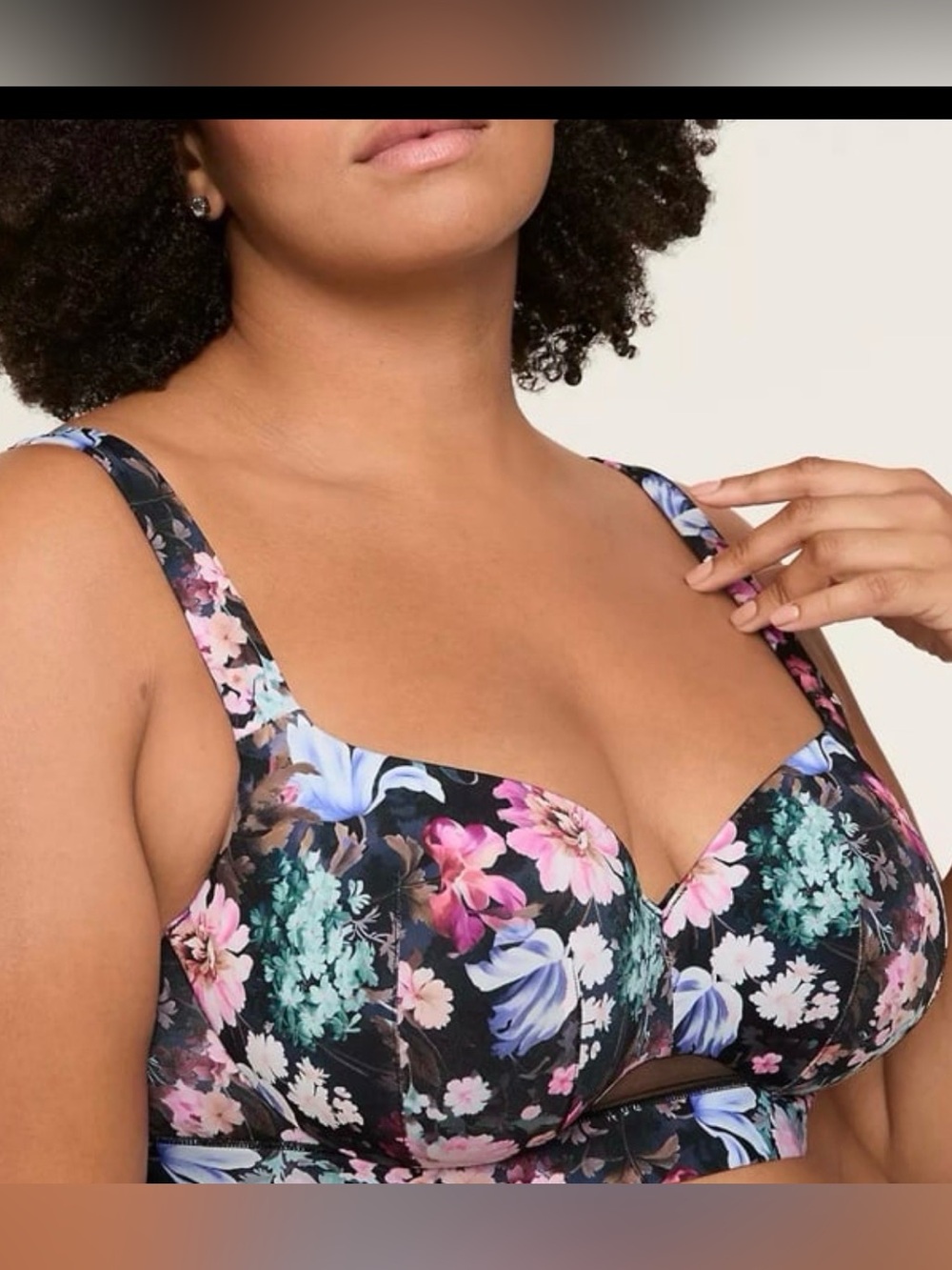 Cacique Comfort Bliss Lightly Lined Balconette Black Floral Bra 54DD NEW